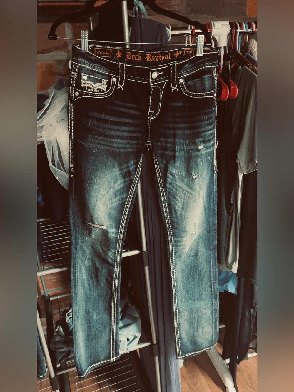 Rock Revival Women's Distressed Dark Blue Skinny Jeans